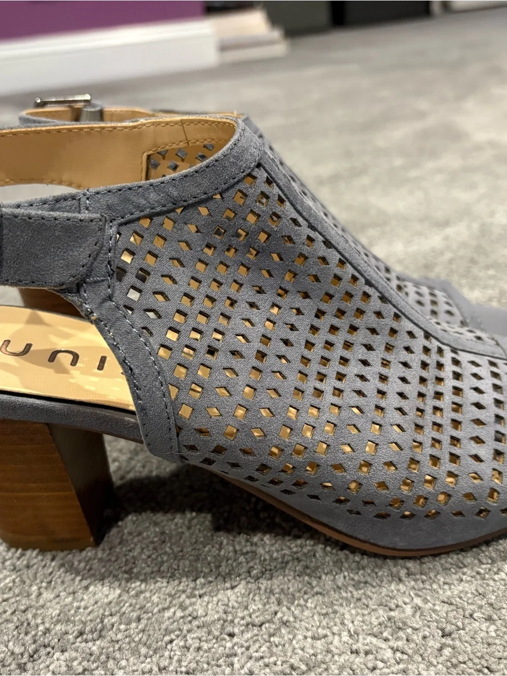 Unisa Pastel Blue Perforated Slingback Block Heel Mule